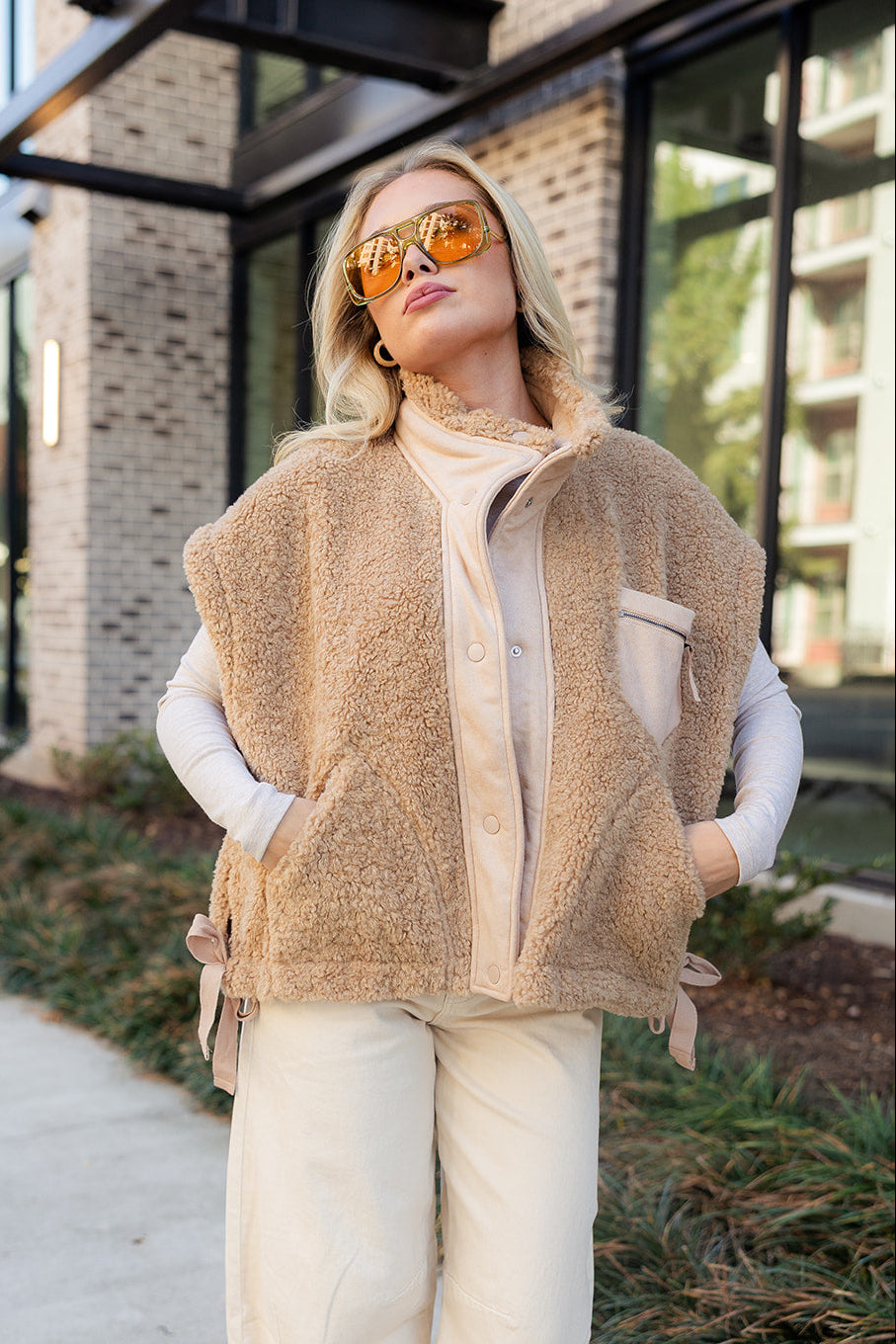 Leia Brown Suede & Shearling Vest- front view