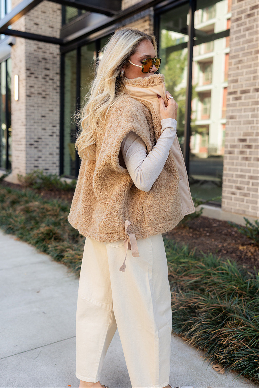 Leia Brown Suede & Shearling Vest- frontal back side view