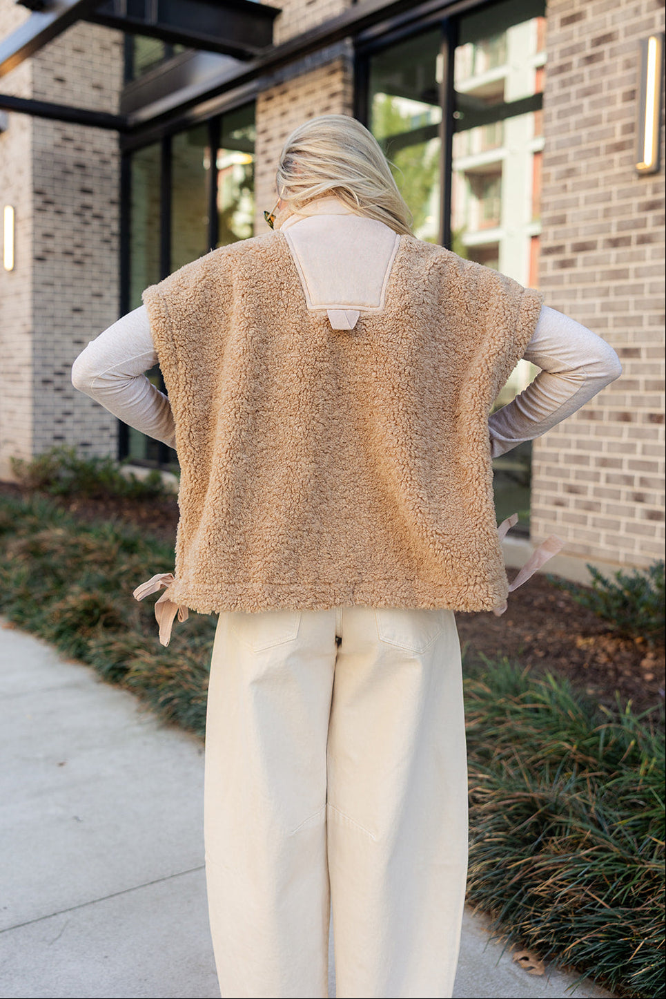 Leia Brown Suede & Shearling Vest-top back view
