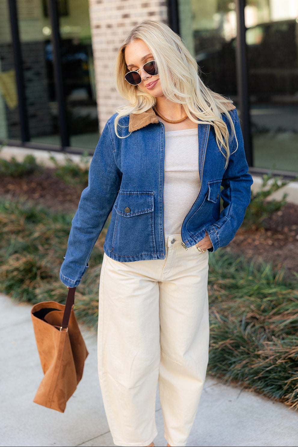 Reagan Denim & Brown Corduroy Collar Jacket- front view