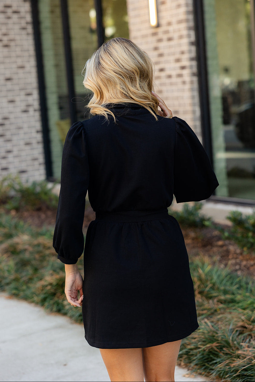 Natalie Black Gold Zip-Up Mini Dress- close up back view