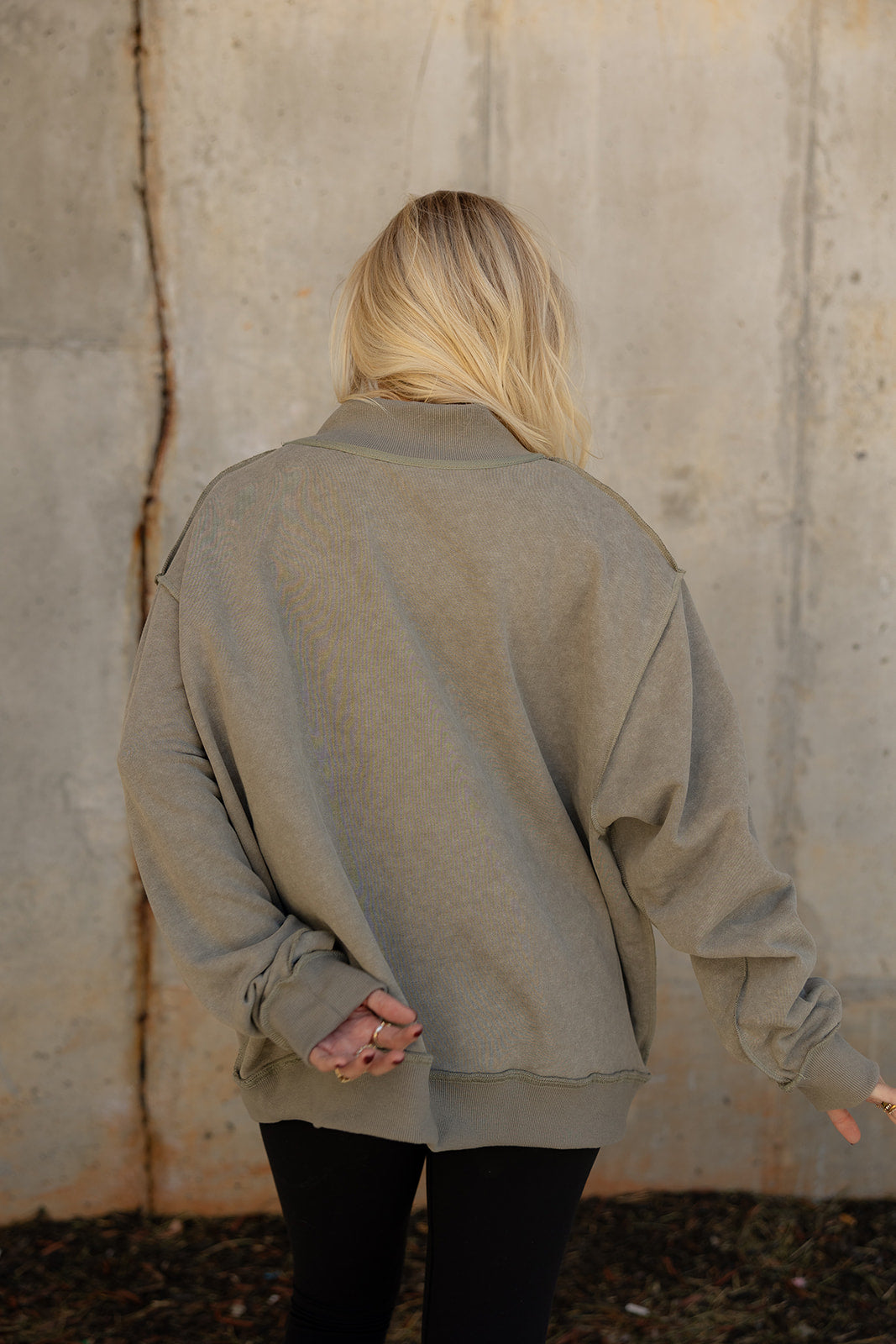 Hadley Olive Green Mineral Wash Sweatshirt- back view