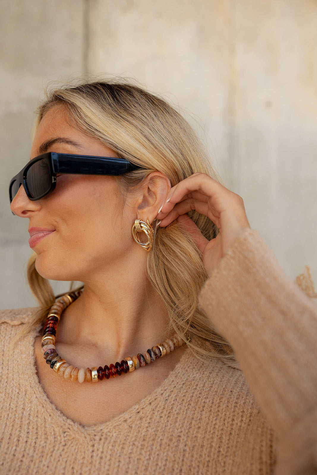 Nora Gold Teardrop Dangle Earring- side view