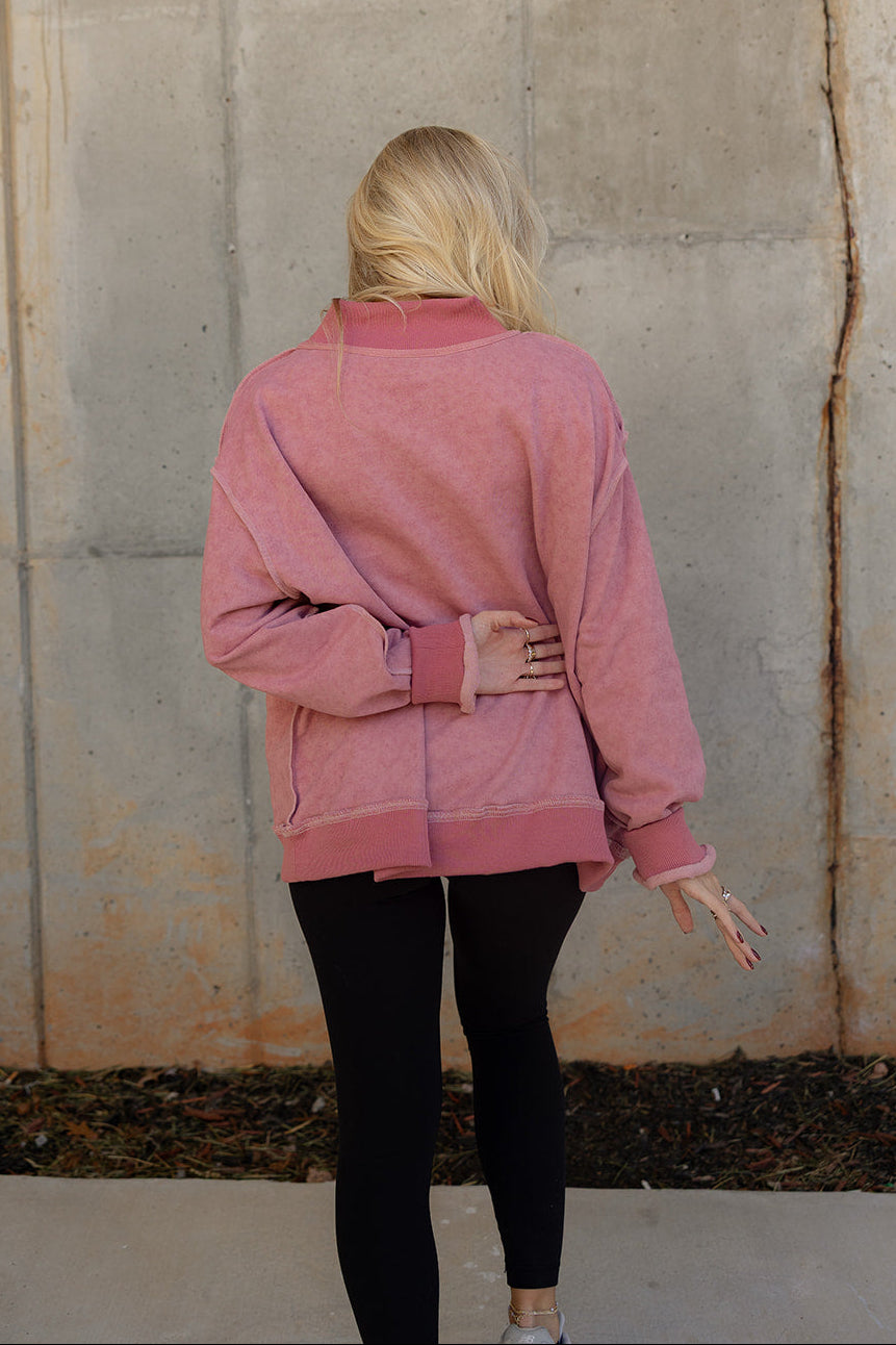 Hadley Mauve Pink Mineral Wash Sweatshirt- back view