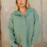 Mia Washed Green Quarter Button-Up Pullover- front view