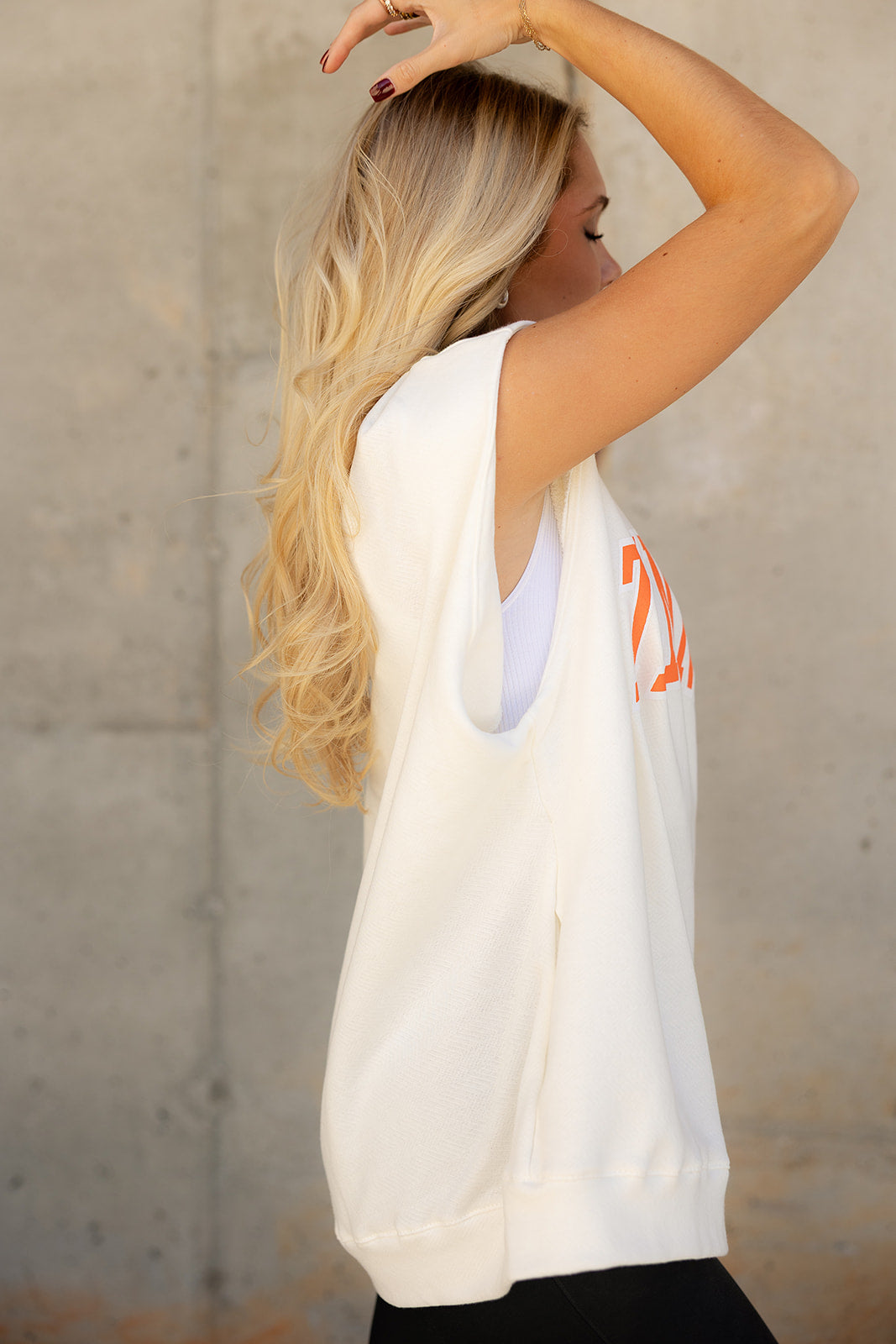 Tennessee White & Orange High Neck Tank- side view