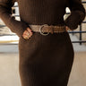 Julia Dark Brown & Silver Studs Belt- close up front view