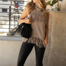 Leah Taupe Fringe Knit Tank- front view
