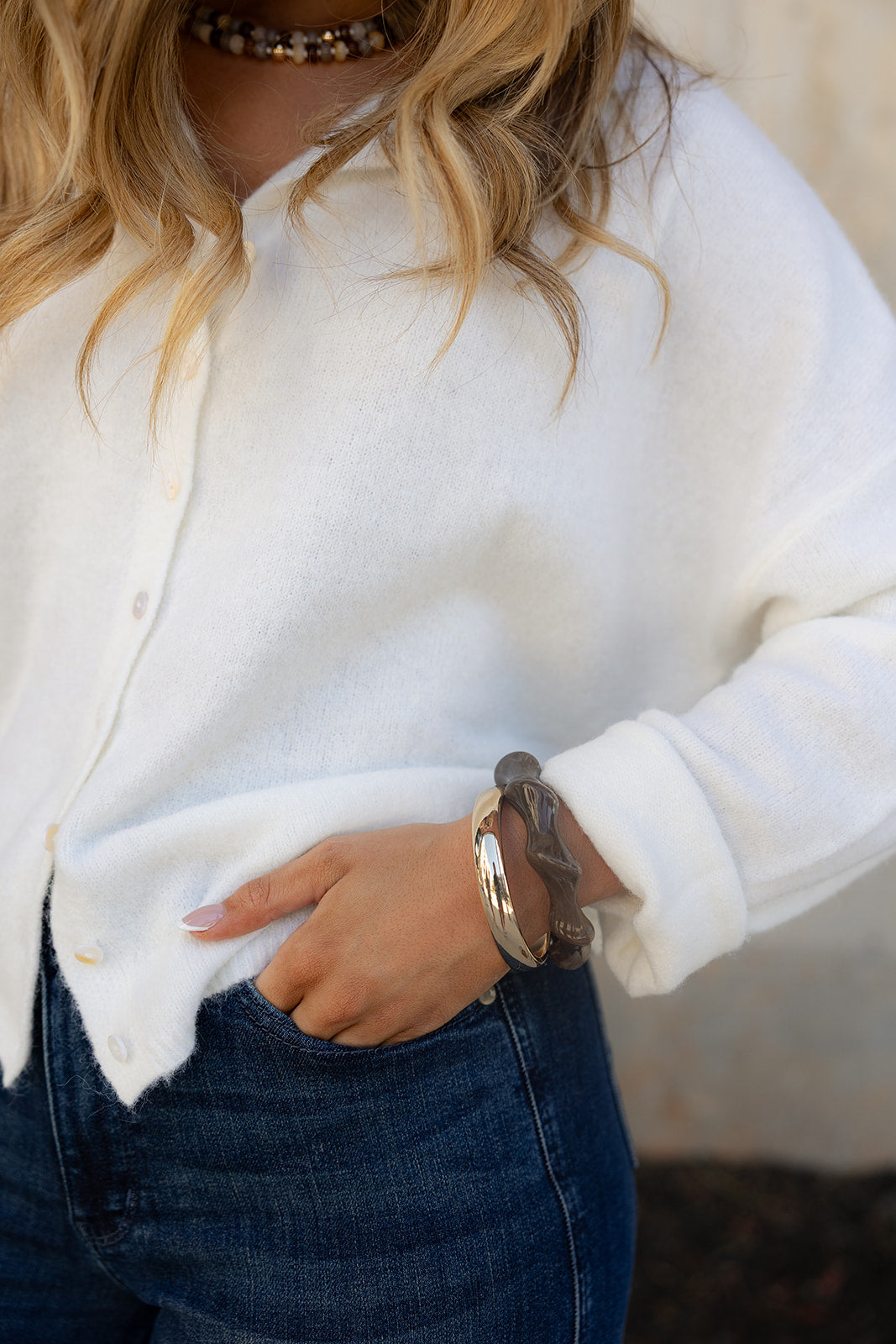 Aria Gold & Brown Marble Bangle Bracelet Set- close up side view