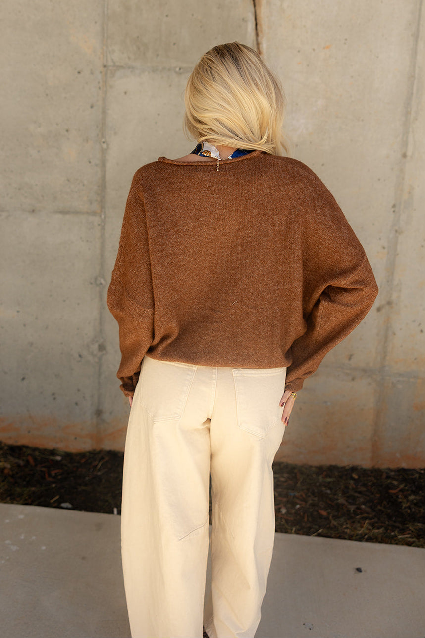Rowyn Brown Button-Up Knit Cardigan - back view