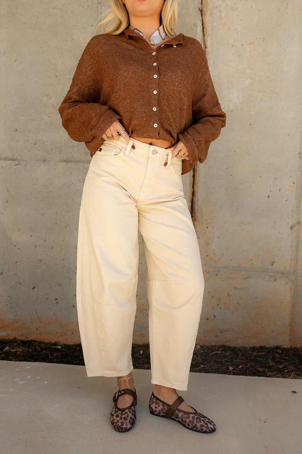 Khloe Ivory Barrel Leg Mid-Rise Jeans- full body view