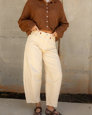 Khloe Ivory Barrel Leg Mid-Rise Jeans- full body view