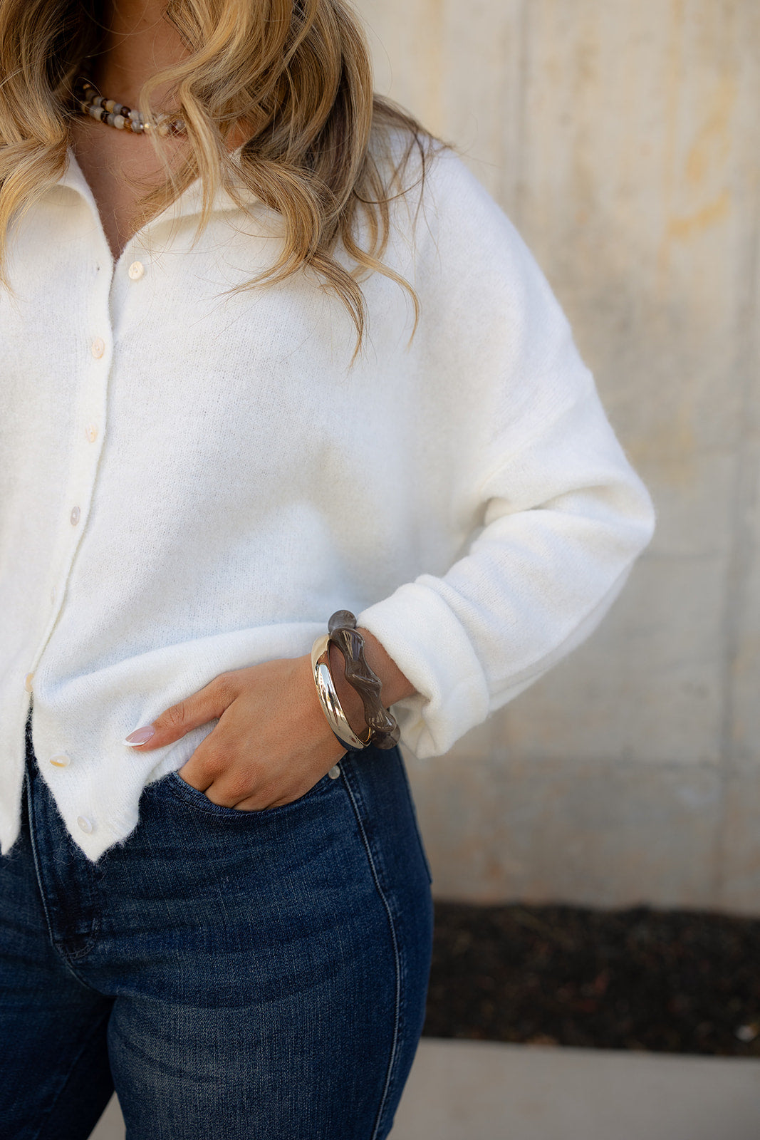 Aria Gold & Brown Marble Bangle Bracelet Set- side view