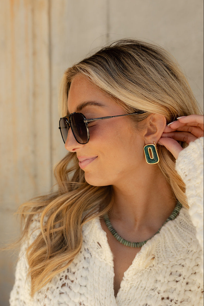 Scarlett Green Marble & Gold Rectangle Earring- side view