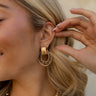 Gianna Gold & Brown Leather Teardrop Earring- close up side view
