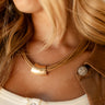 Grace Brown Leather & Gold Medallion Necklace- close up view
