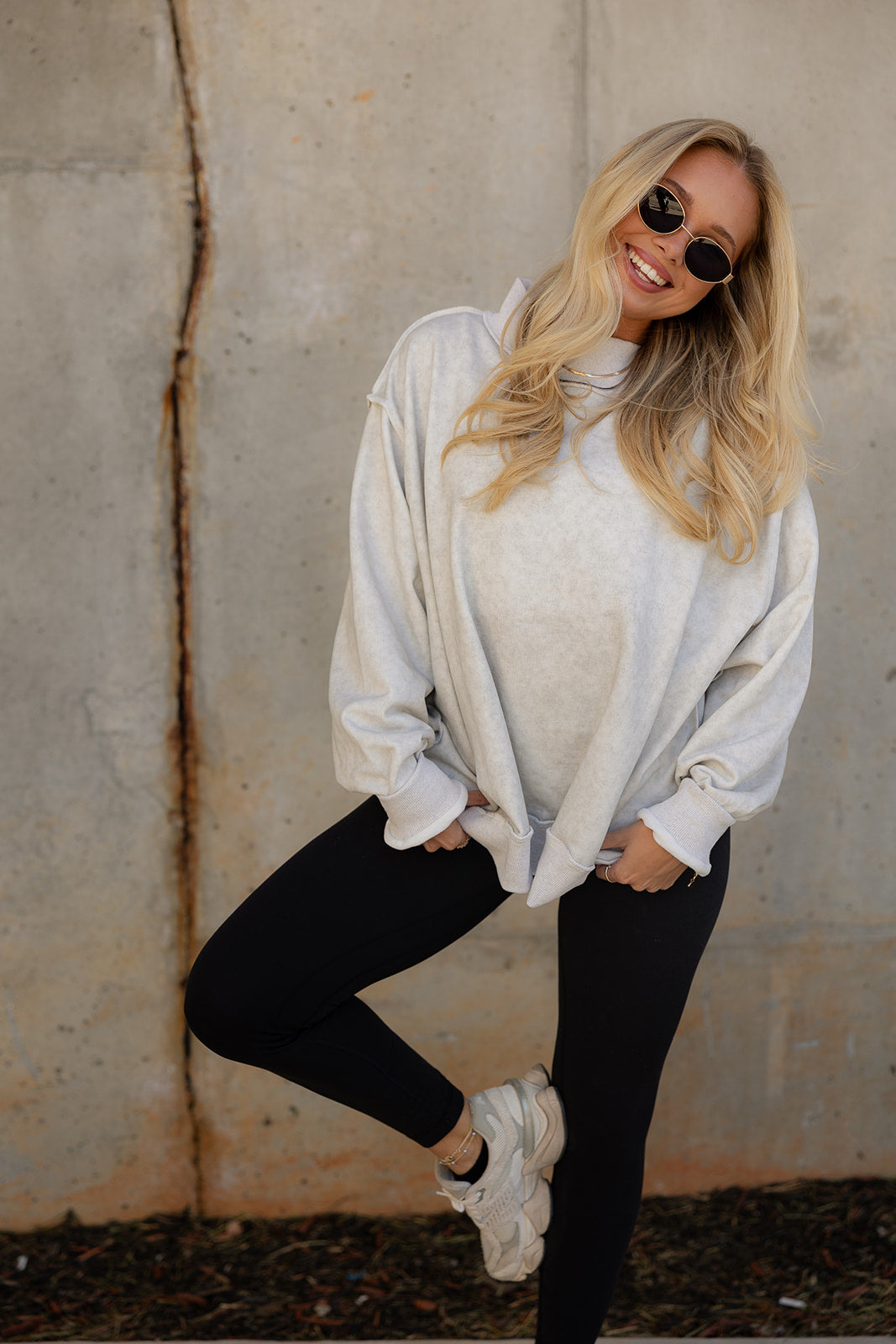 Hadley Ash Grey Mineral Wash Sweatshirt- full front view
