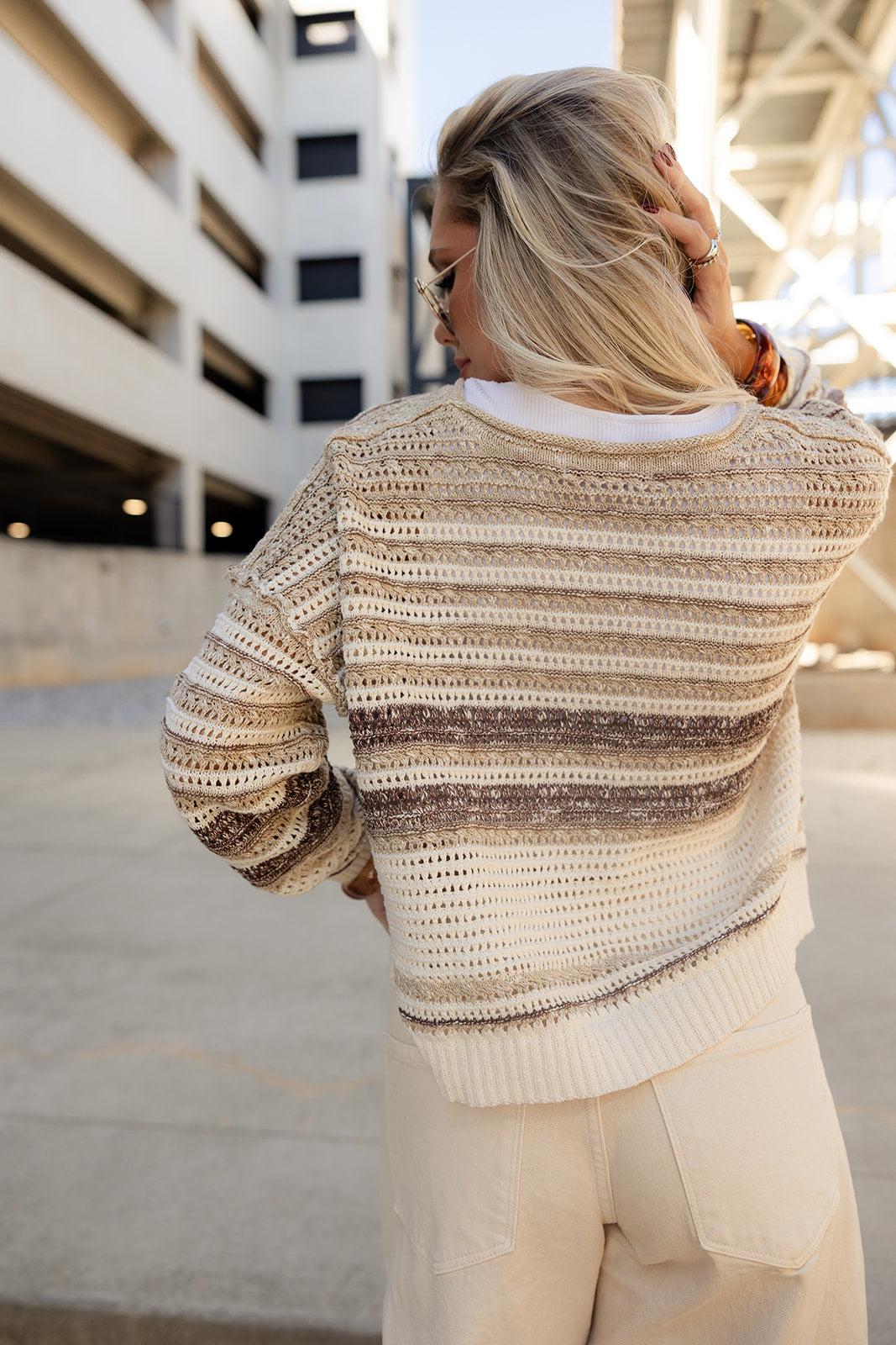 Anaya Taupe Multi Knit Sweater- close up back view