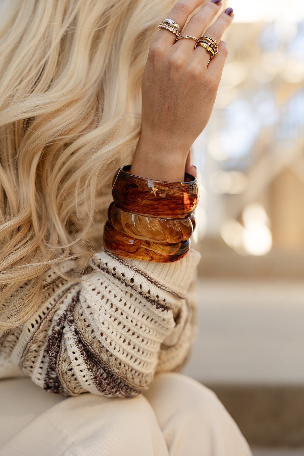 Alicia Brown Tortoise Bangle Set- side view