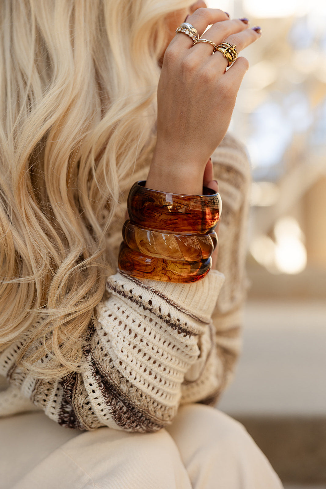 Alicia Brown Tortoise Bangle Set- front view