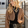 Eliana Brown Faux Fur Cardigan- front view