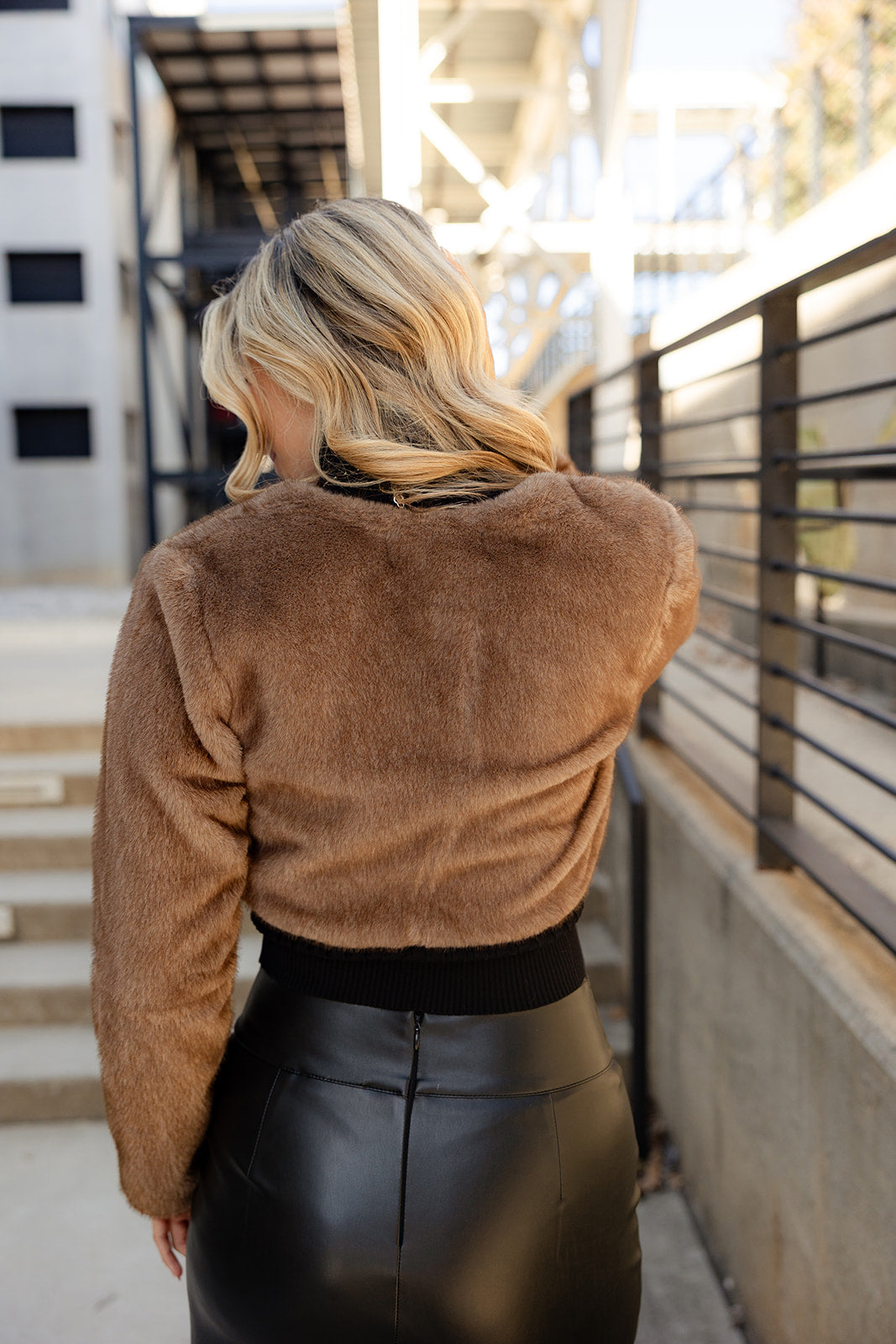 Eliana Brown Faux Fur Cardigan- top back view