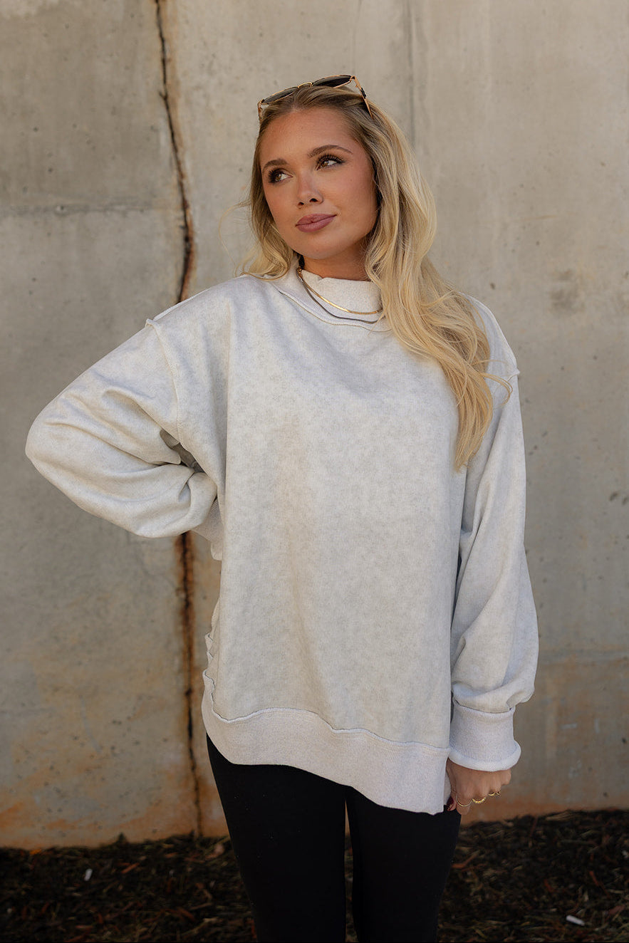 Hadley Ash Grey Mineral Wash Sweatshirt- front top view