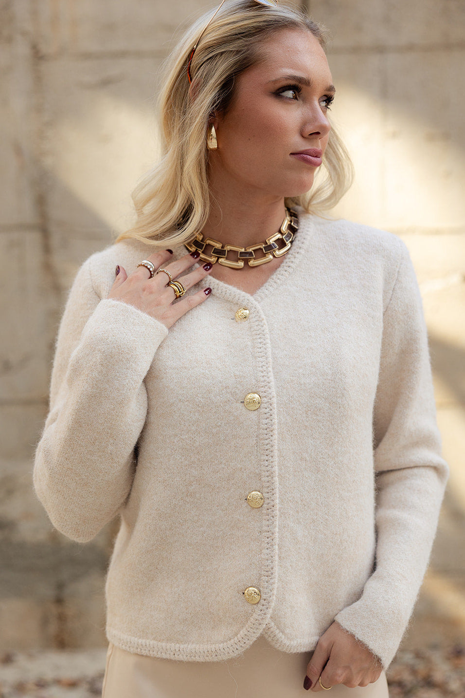 Camille Brown Leather & Gold Chain Necklace- front view