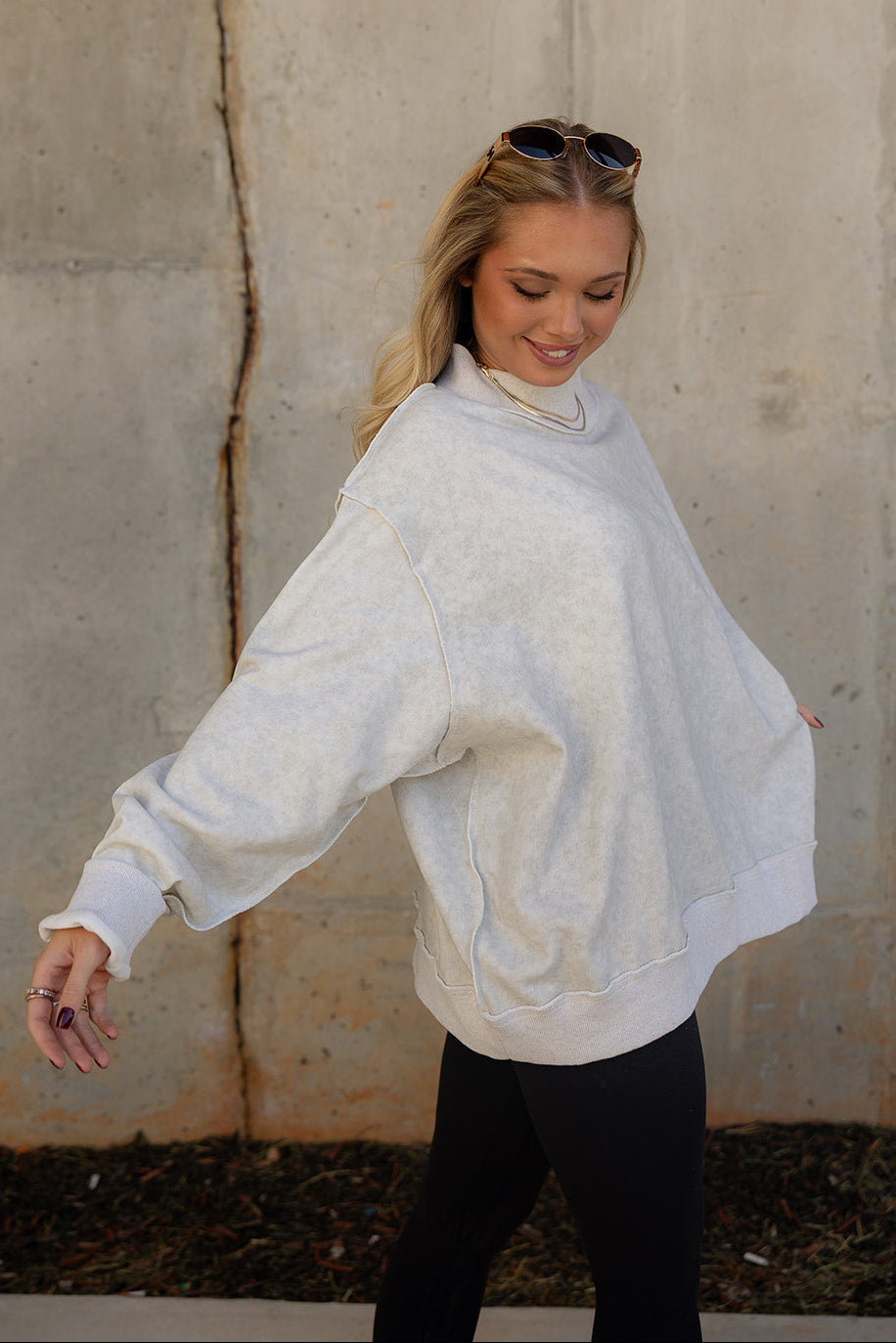 Hadley Ash Grey Mineral Wash Sweatshirt- side view