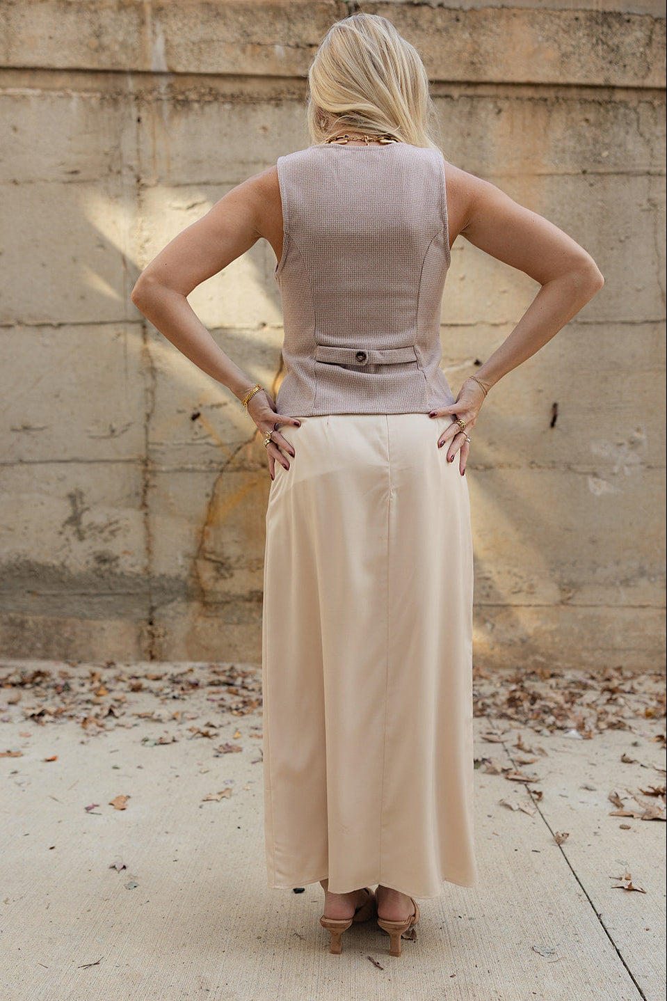 Ana Cream Satin Midi Skirt- back top view