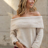 Noelle Oatmeal Off-The-Shoulder Sweater- close up front view