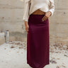 Ana Burgundy Satin Midi Skirt- full body view