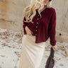 Rowyn Burgundy Button-Up Knit Cardigan- full body view