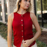 Lilliana Deep Red Button-Up Knit Tank- front view