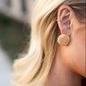 Selena Gold Speckled Round Stud Earrings- close up side view