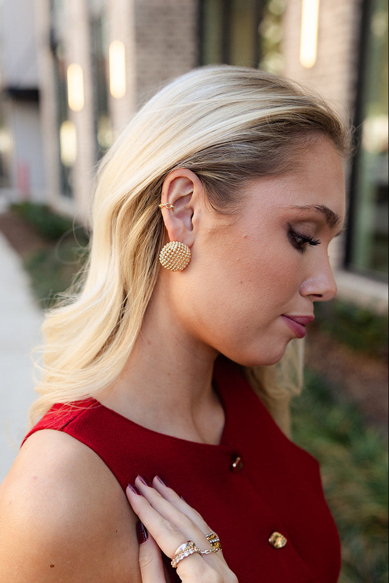 Selena Gold Speckled Round Stud Earrings- side view