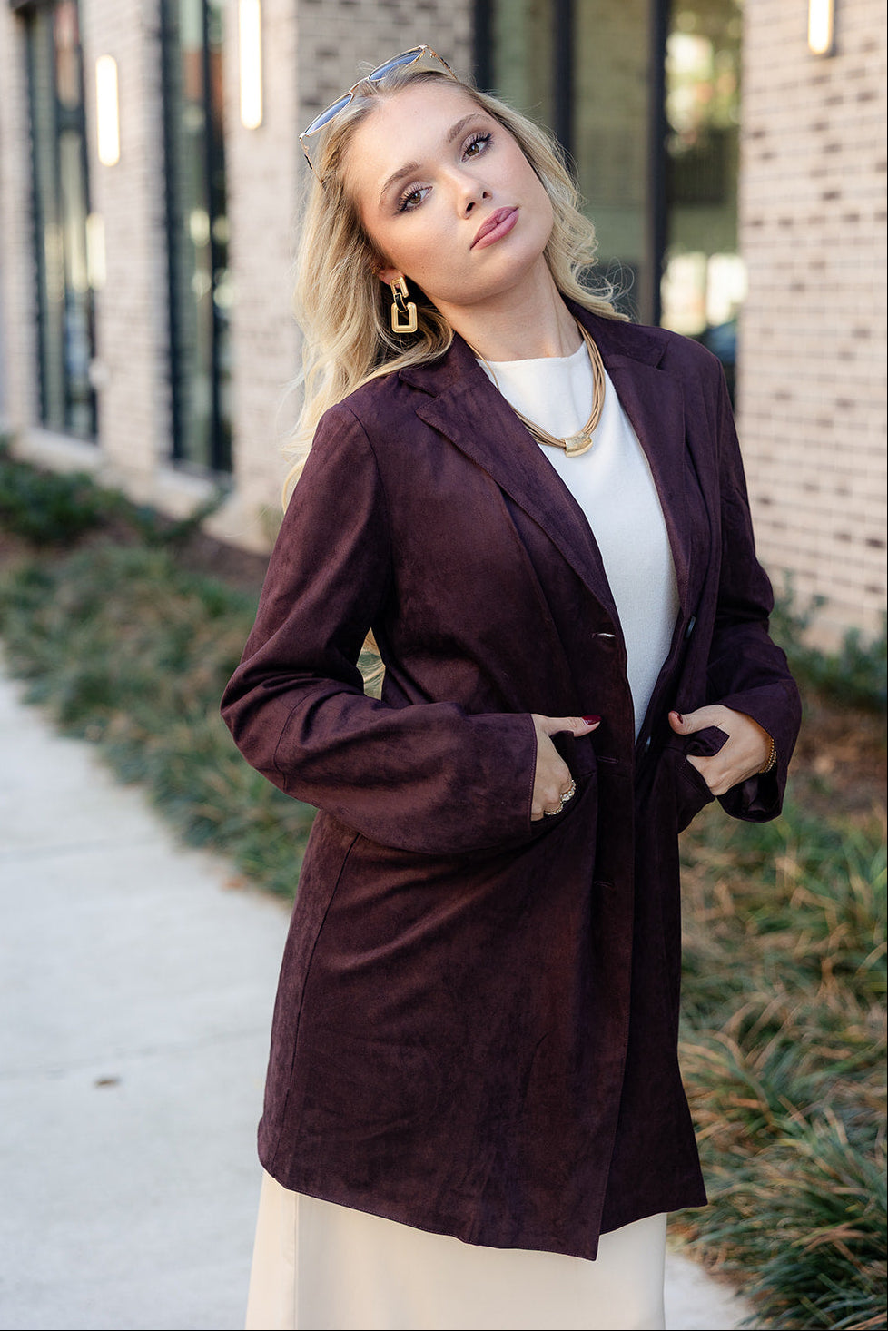 Ella Dark Brown Suede Blazer- side view