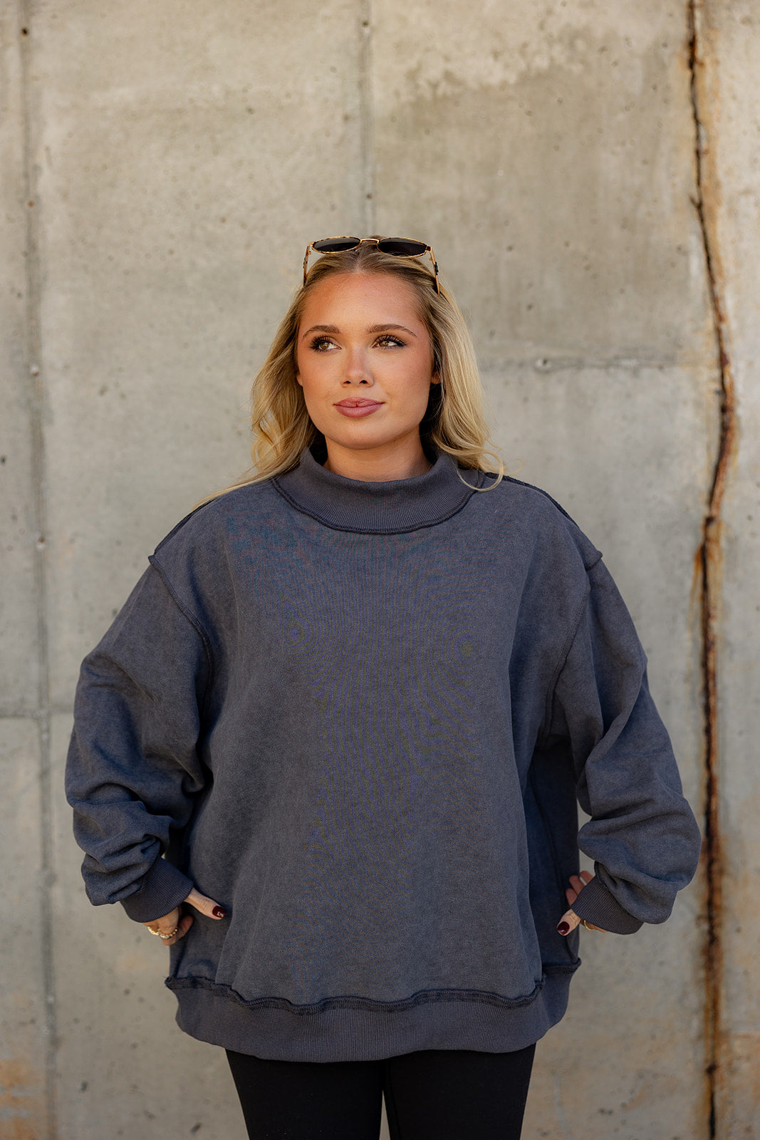 Hadley Charcoal Grey Mineral Wash Sweatshirt- front view