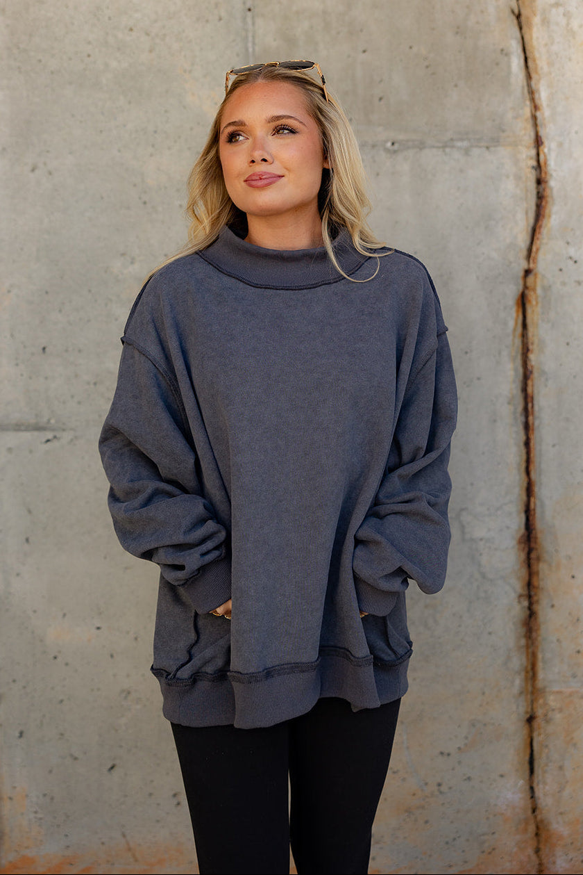 Hadley Charcoal Grey Mineral Wash Sweatshirt- front top view