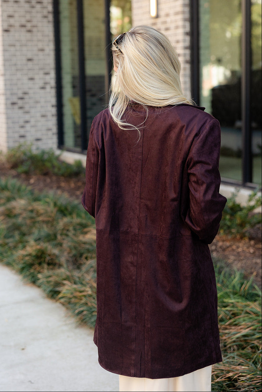 Ella Dark Brown Suede Blazer- close up back view