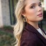 Miriam Gold & Black Leather Chain Earrings- front side view