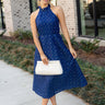 Selena Navy Blue Halter Midi Dress- full body view