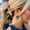 Elise Blue Marble Square Dangle Earrings- close up side view