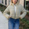 Alanna Light Olive Ribbed Puffer Jacket- front view
