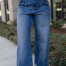 Kancan: Gia Dark Denim 90s Wide Leg Jeans- close up front view