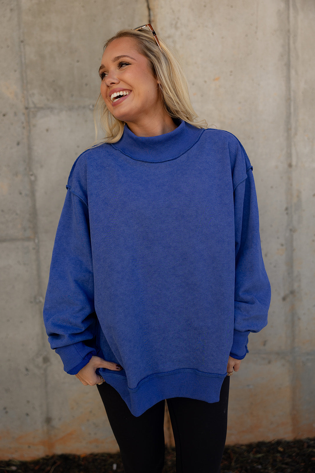 Hadley Royal Blue Mineral Wash Sweatshirt- front view