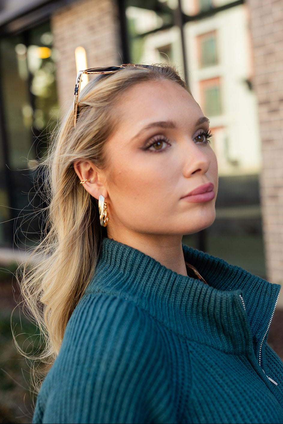 Elle Gold Triple Layer Scoop Hoop Earrings- close up side view