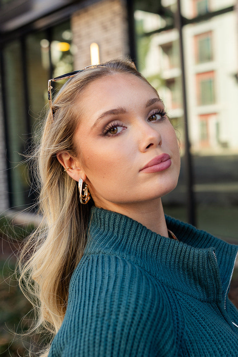 Elle Gold Triple Layer Scoop Hoop Earrings- side view