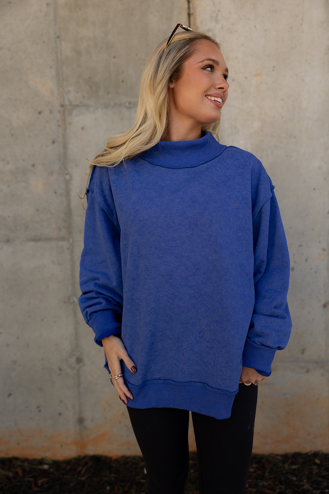 Hadley Royal Blue Mineral Wash Sweatshirt- close up top view