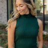 Evie Dark Green Ribbed Knit Tank- close up front view